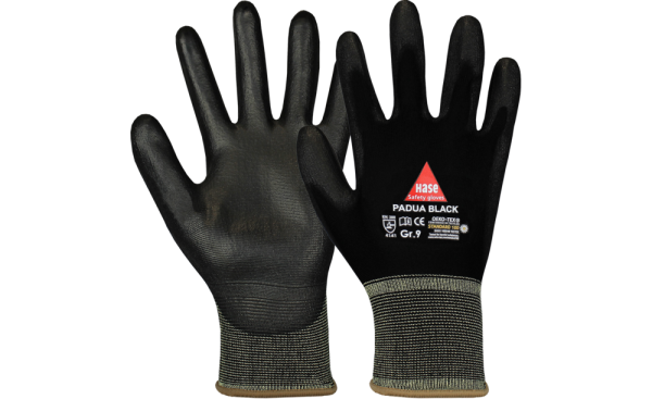 Hase PADUA BLACK, 5-Fg.-Sicherheitshandschuhe, Nylon/PU, waschbar