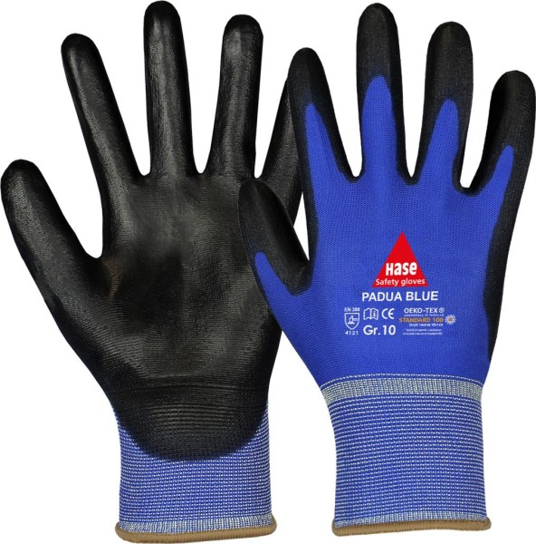 Hase PADUA BLUE, 5-Fg.-Sicherheitshandschuhe, Nylon/PU, waschbar