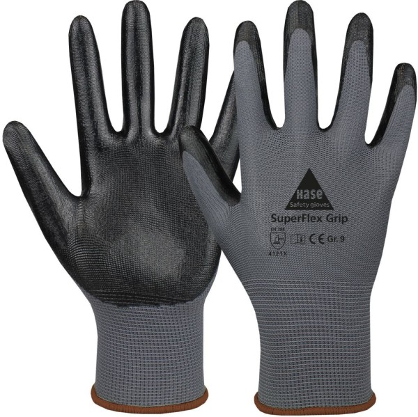 Hase SUPERFLEX GRIP, Montagehandschuh aus Polyester/Nitril, dunkelgrau/schwarz
