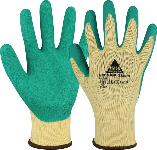 Hase NEOGRIP GREEN, Montagehandschuh aus BW/Polyesterstrick/Latex, gelb/grün