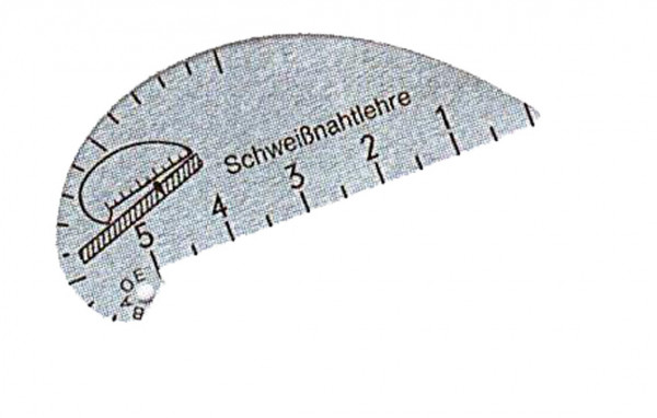 Schweißnahtlehre, aus Aluminiumblech, Messbereich Ecknähte 2-15mm, für Flachnähte 0-5mm