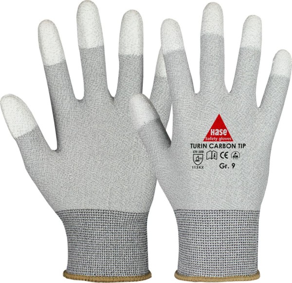 Hase TURIN CARBON TIP, Montagehandschuh aus Nylon/Carbonstrick/PU, grau/weiß