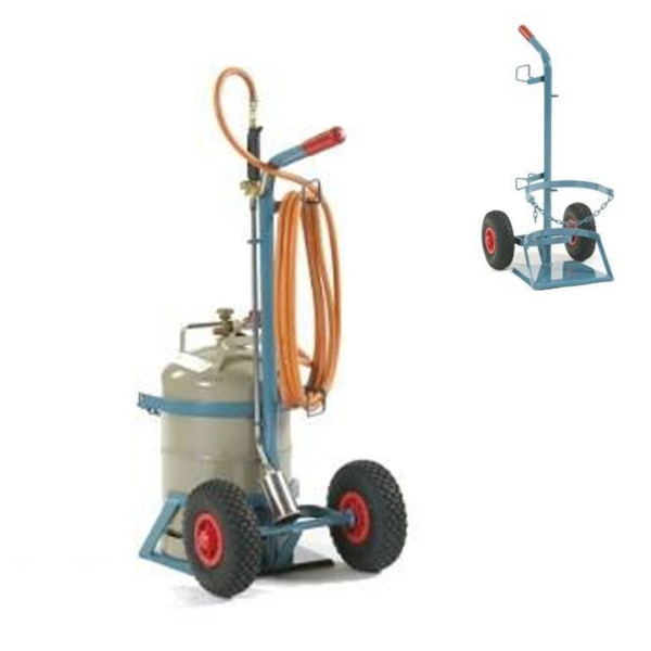 Flaschenwagen mit Halterung für Schlauch und Anwärmbrenner