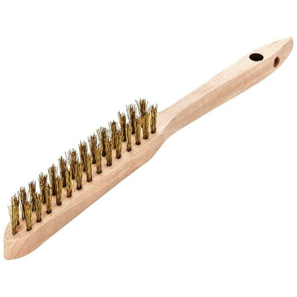 Drahtbürste Lessmann, mit Holzgriff, 2-reihig, Messing gewellt