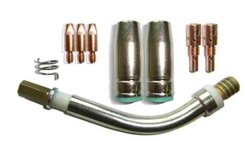 Verschleißteilset Für MB25 Brenner – Inkl. 5 Gasdüsen, 10 Stromdüsen (1,2mm), 2 Düsenstöcke, 2 Federn & MAG-Schlüssel