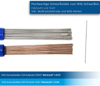 WIG Schweißstäbe 2er Set ER70S-G3 Stahl & ER307Si Edelstahl hochlegiert Ø 2,0 x 1000 mm WIG Schweißstäbe 2er Set ER70S-G3 Stahl & ER307Si Edelstahl hochlegiert Ø 2,0 x 1000 mm