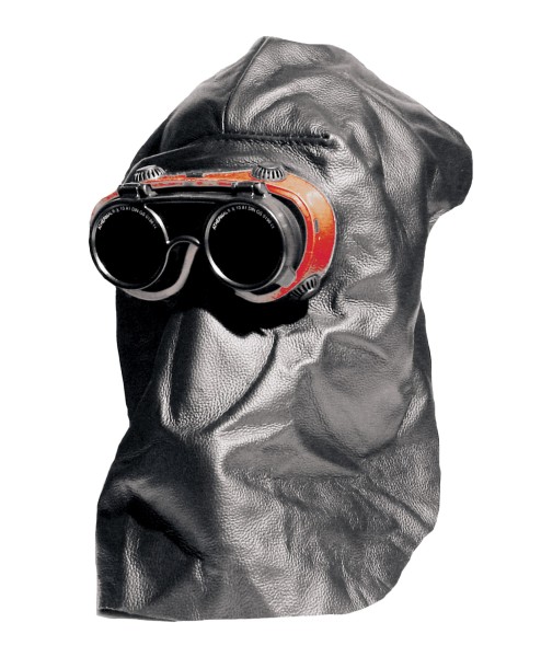 Ledermaske schwarz mit Schutzbrille