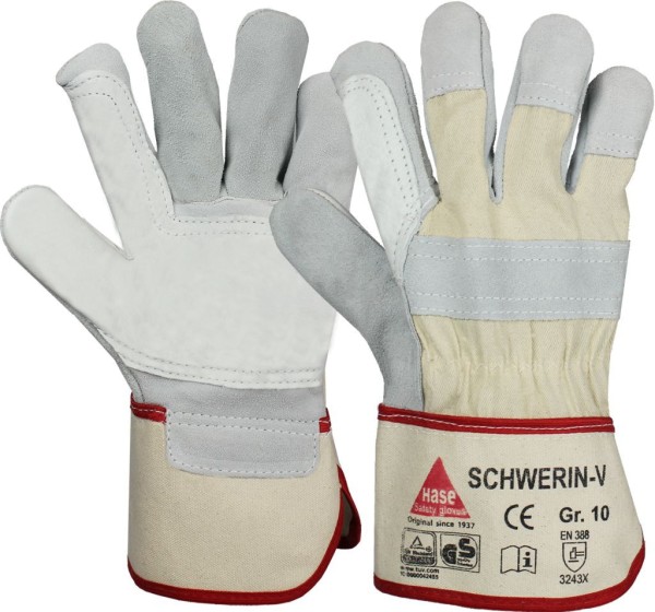 Hase SCHWERIN - V, 5-Fg.-Sicherheitshandschuhe aus Spaltleder
