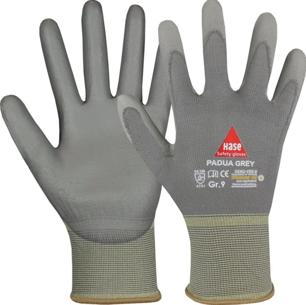Hase PADUA GREY, 5-Fg.-Sicherheitshandschuhe, Nylon/PU, waschbar