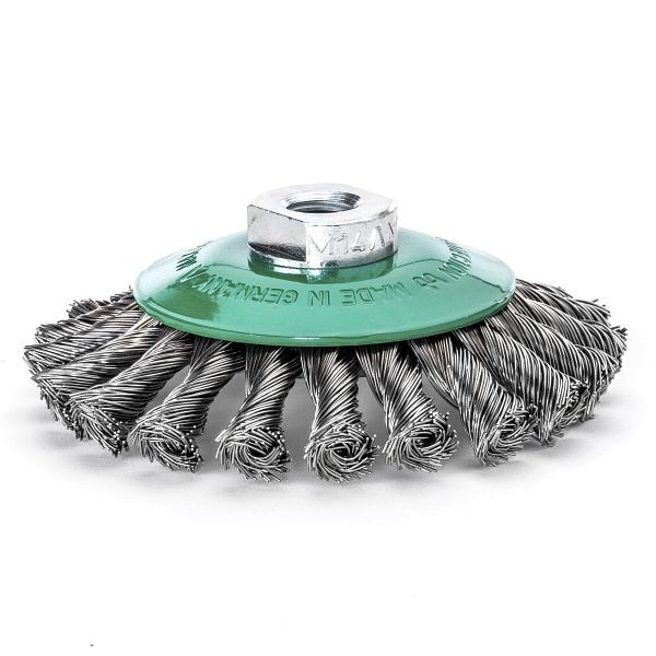 Lessmann Zopf-Kegelbürste 18 Zöpfe, Edelstahldraht glatt, 0,50 mm, Gewinde M 14