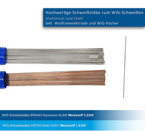 WIG Schweißstäbe 2er Set ER70S-G3 Stahl & ER4043Si5 Aluminium Ø 1,6 x 1000 mm