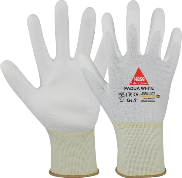 Hase PADUA WHITE, 5-Fg.-Sicherheitshandschuhe, Nylon/PU, waschbar